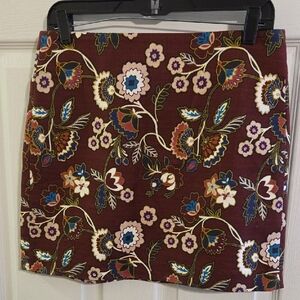LOFT Burgundy Floral Mini Skirt with Multicolor Blooms